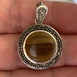 𝅺sterling SILVER 925 TIGER EYE MARCASITE WOMAN PENDANT​